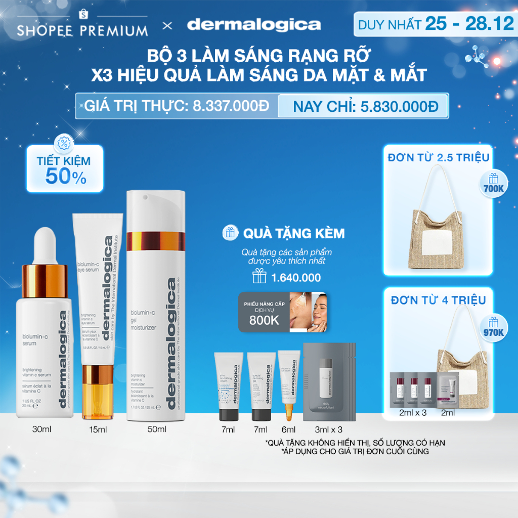 Bộ 3 sản phẩm Dermalogica làm sáng rạng rỡ x3 hiệu quả làm sáng da mặt + mắt
