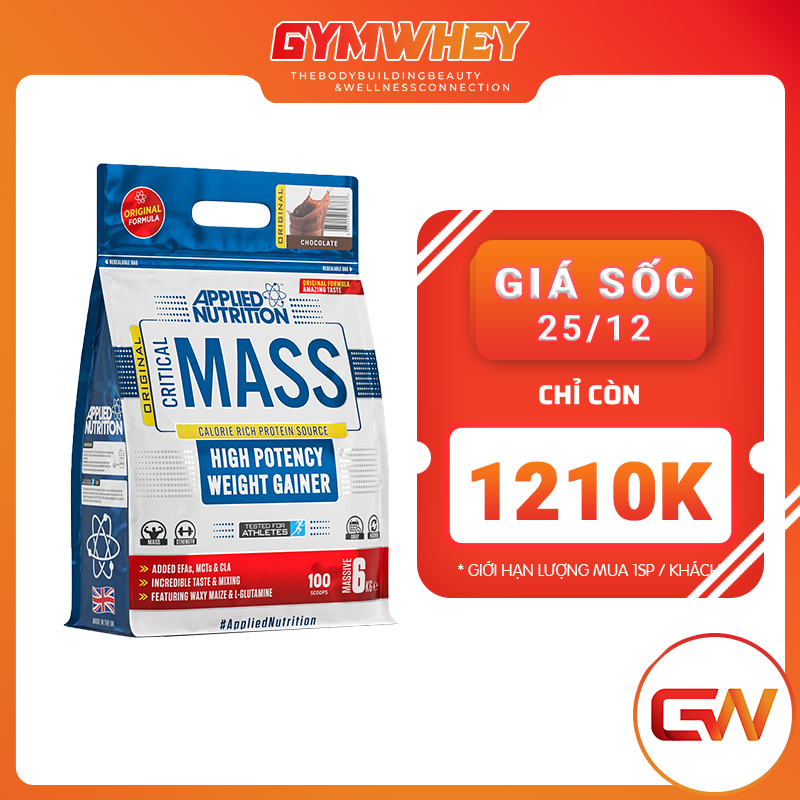 Sữa Dinh Dưỡng Applied Nutrition Original Critical Mass Tăng Cân Nhanh Cho người Gầy 6kg (25 Lần Dùng)