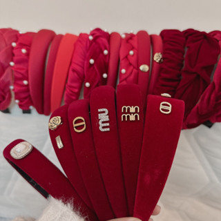 Bờm tóc màu đỏ vải nhung lụa cho nữ dịp Tết băng đô đỏ