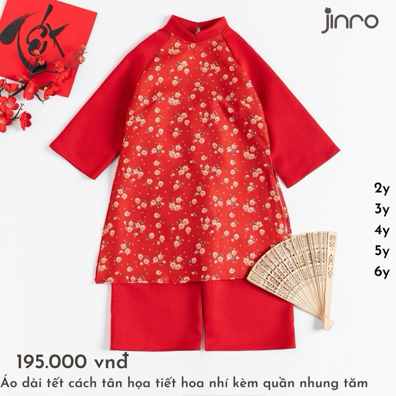Áo dài Tết jinro cho bé gái 1-6 Tuổi họa tiết hoa nhí chất mềm mại