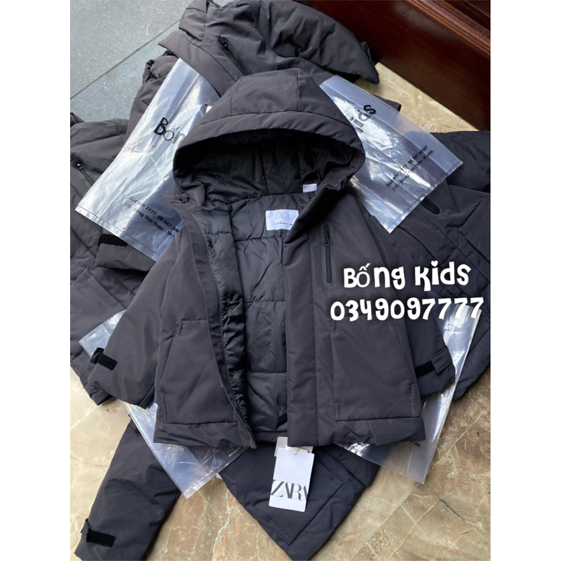 Áo Parka Phao Bé Trai Chống Nước Xám Tro ZR
