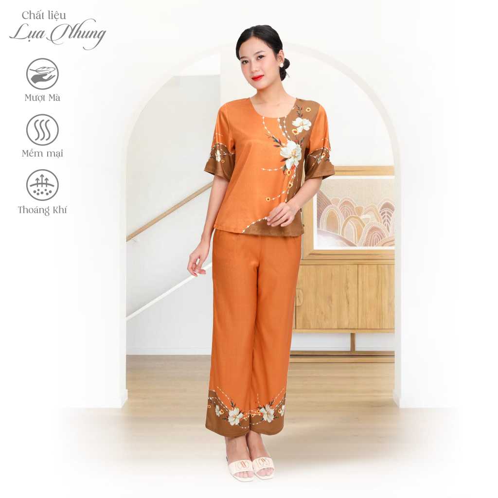 Bộ dài tay ngắn in hoa chất liệu lụa nhung cao cấp BDTN 263p 6054 PALTAL xinh đẹp và quý phái