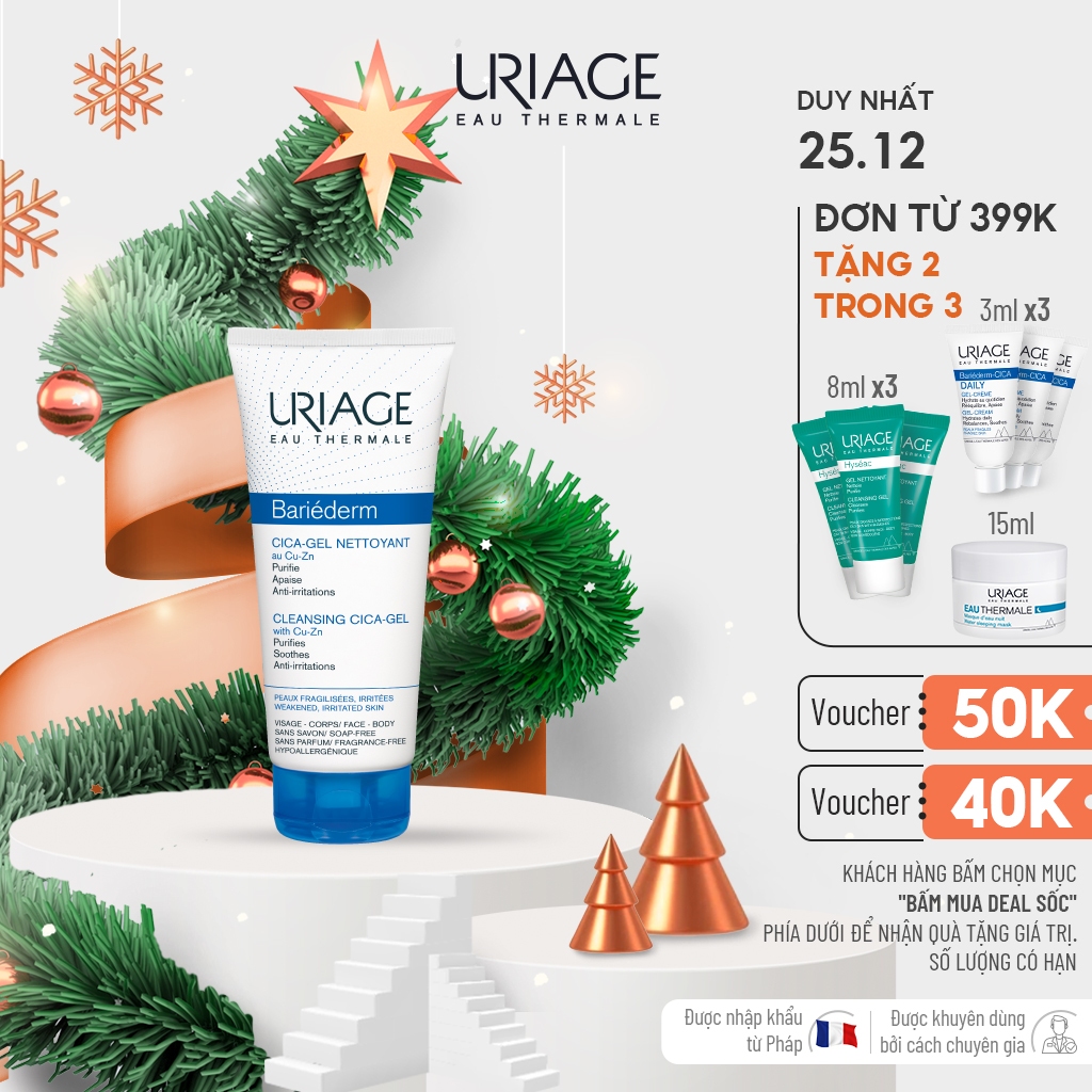 Gel làm sạch cho da nhạy cảm URIAGE BARIEDERM CICA GEL NETTOYANT 200ml