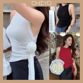 Áo thun kiểu larong chiyo. sg đính hoa hồng tua rua a343