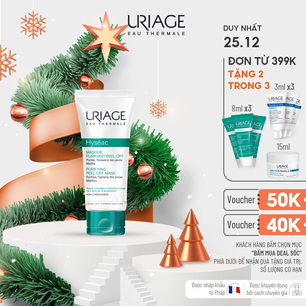 Mặt nạ lột se khít lỗ chân lông, giảm thâm cho da dầu, mụn URIAGE HYSÉAC MASQUE PURIFIANT PEEL-OFF 40ml