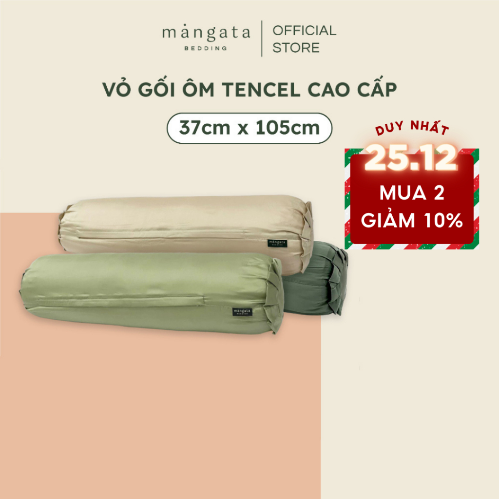 Vỏ gối ôm lụa Tencel 60s size 37x105cm màu trơn nhiều màu cao cấp Mangata Bedding có dây kéo khóa