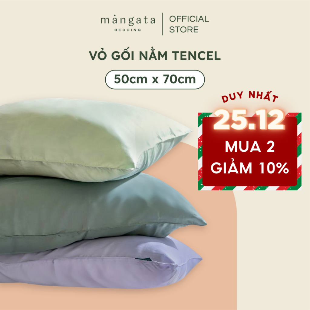 Vỏ gối nằm lụa Tencel 60s cao cấp màu trơn nhiều màu size 50x70cm Mangata Bedding ngăn mụn nếp nhăn không xơ