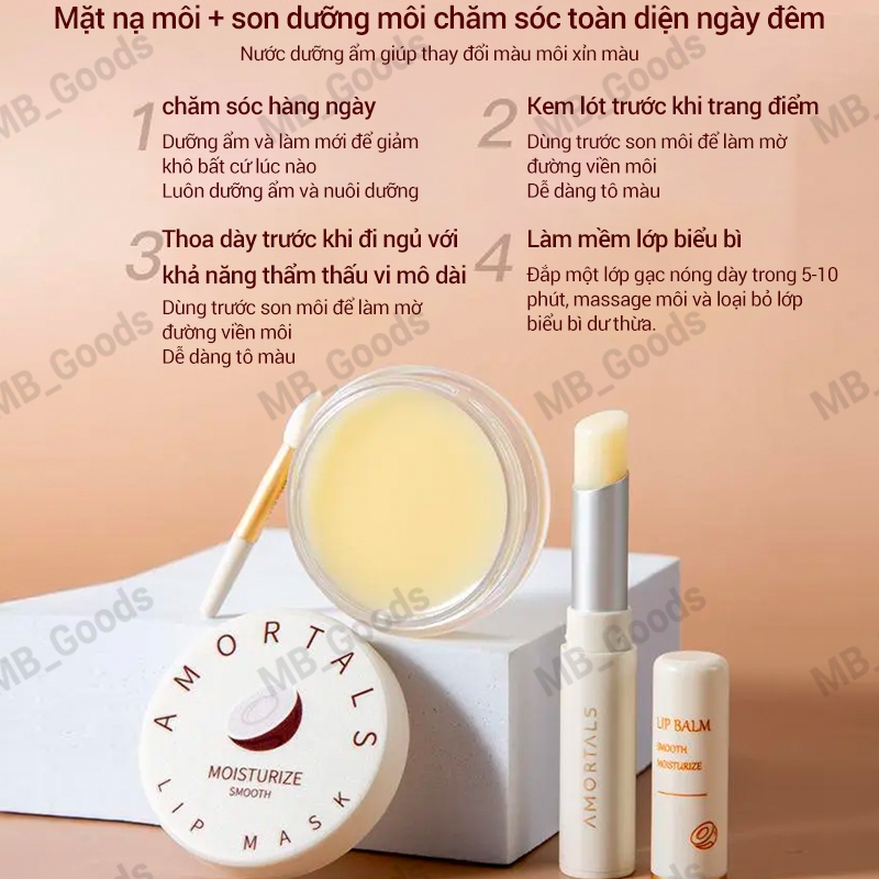 Bộ son dưỡng môi Amortals dưỡng ẩm, dưỡng ẩm, tẩy tế bào chết và giảm nếp nhăn trên môi, son dưỡng môi