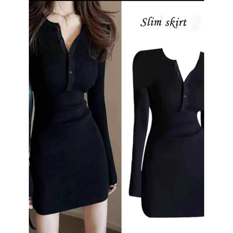 Váy len ôm body co dãn cúc bấm, váy len giữ nhiệt