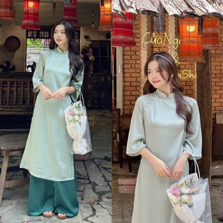 Áo dài lụa trơn cúc ngọc phối màu cách điệu nhiều màu Tết 2023