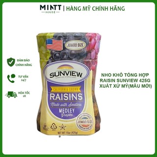 [HÀNG MỸ] Nho khô hỗn hợp Sunview Raisin 425g hạt to dẻo, không ngọt gắt xuất xứ Mỹ (Hàng chính hãng)