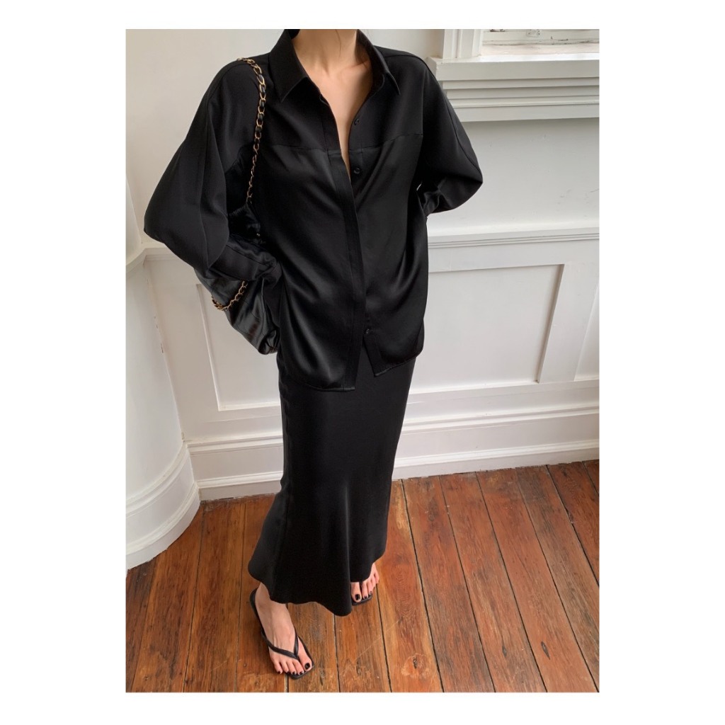 Set áo sơ mi 2 túi + quần suông culottes trắng