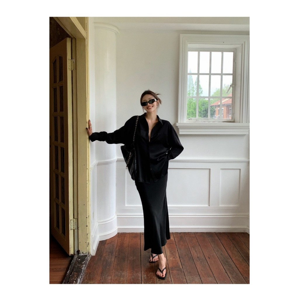 Set áo sơ mi 2 túi + quần suông culottes trắng