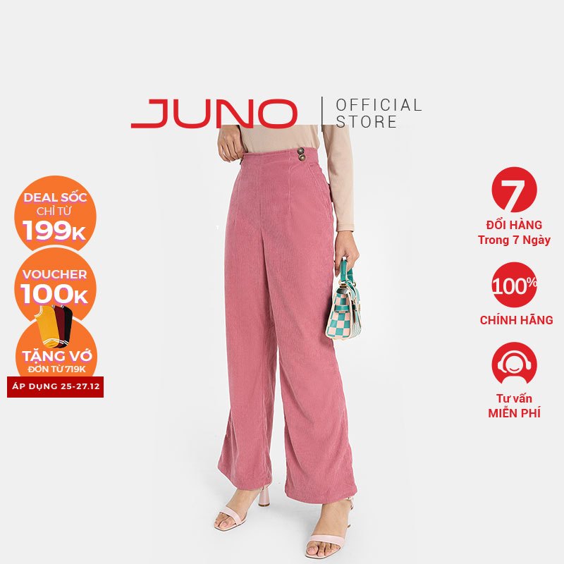 Quần Dài Nữ Thời Trang JUNO Ống Đứng Vải Nhung Tăm JNQDA025