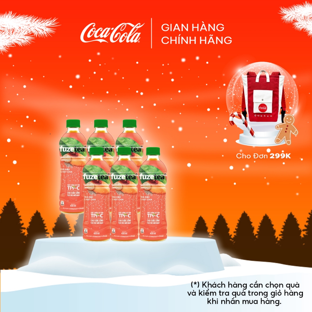 Lốc 6 chai trà đào và hạt chia Fuzetea+ 450ml/ chai