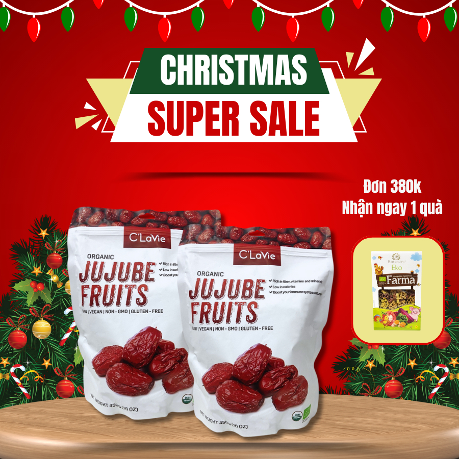 Táo đỏ, hồng táo khô Ruoqiang hữu cơ C'LaVie 450g dùng chưng yến, pha trà