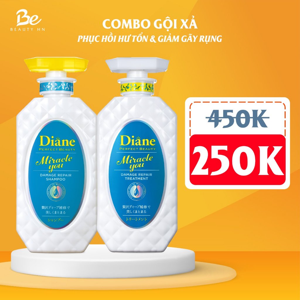 Combo gội xả phục hồi hư tổndành cho tóc nhuộm tẩy Diane Miracle You Damage Repair & Treatment 450ml*2