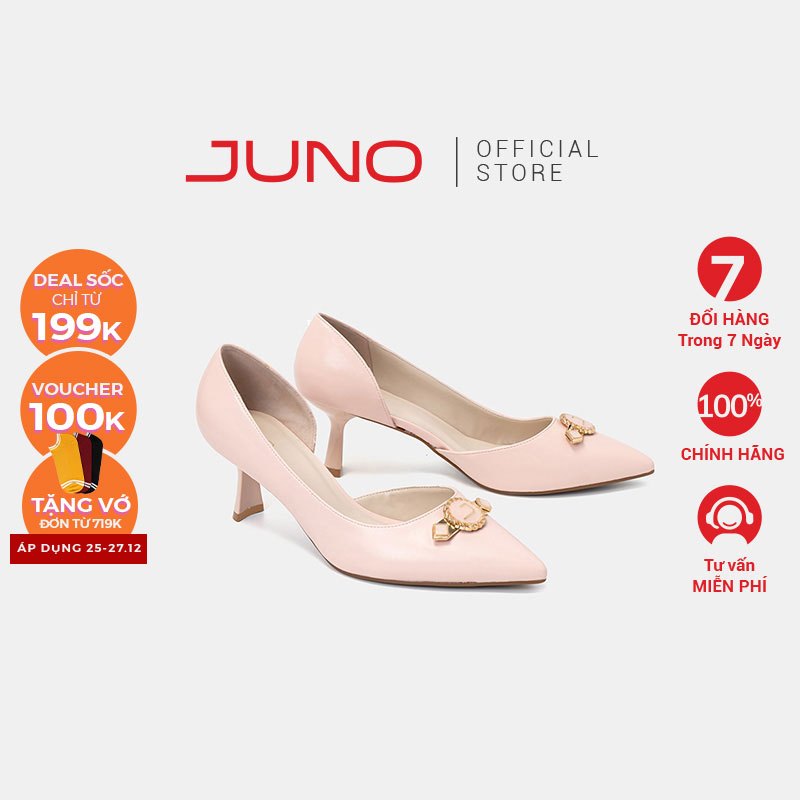 Giày cao gót nữ 7cm JUNO bất đối xứng khoá trang trí CG07113