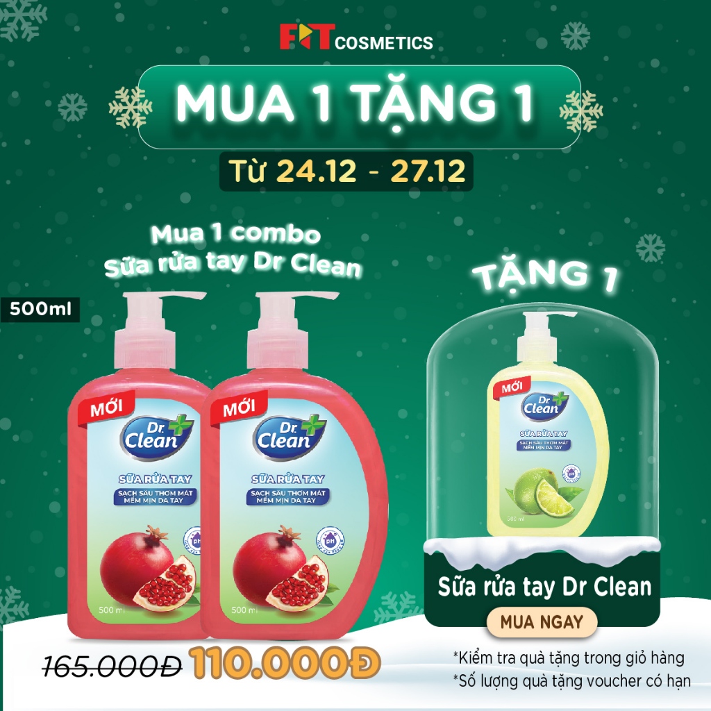 Combo 2 sữa rửa tay Dr Clean trái cây thanh mát, sạch khuẩn mềm dịu da tay 500ml x2