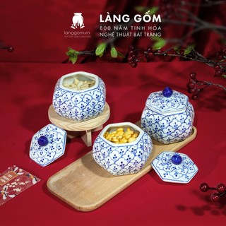 Khay gỗ sồi đựng hũ mứt hình chữ nhật, hình vuông, khay may cho set hũ mứt - Gốm sứ Bát Tràng cao cấp - Làng Gốm