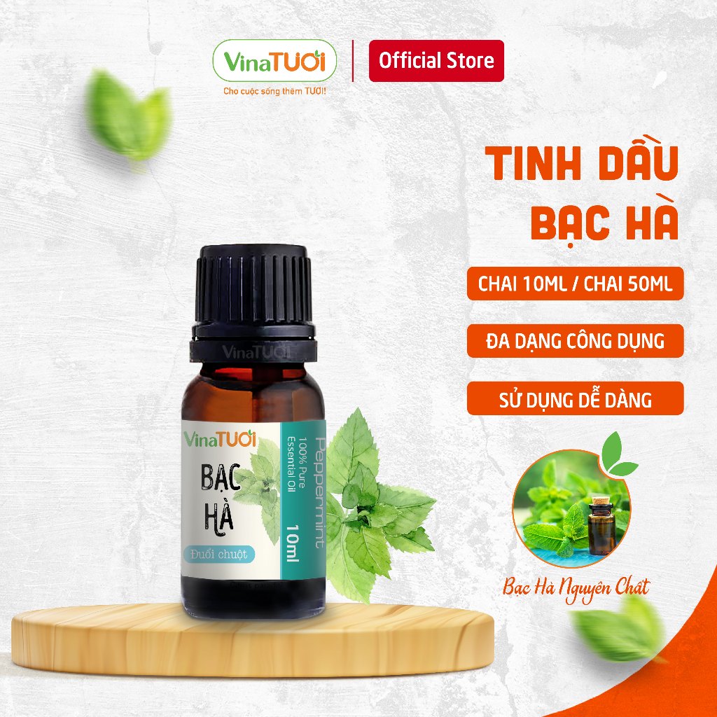 Chai Tinh Dầu Bạc Hà Nguyên Chất Thơm Phòng VINA TƯƠI 10ml/50ml Đuổi Chuột, Chống Muỗi, Thơm Ô Tô, Giảm Say Xe