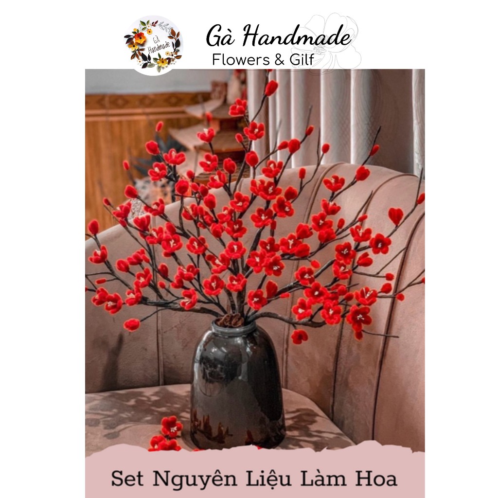 Set nguyên liệu Làm Cành Đào, Mai Vàng, Cây Thông Noel Bằng Kẽm Nhung Loại 1 để bàn trang trí Giáng Sinh + TẾT