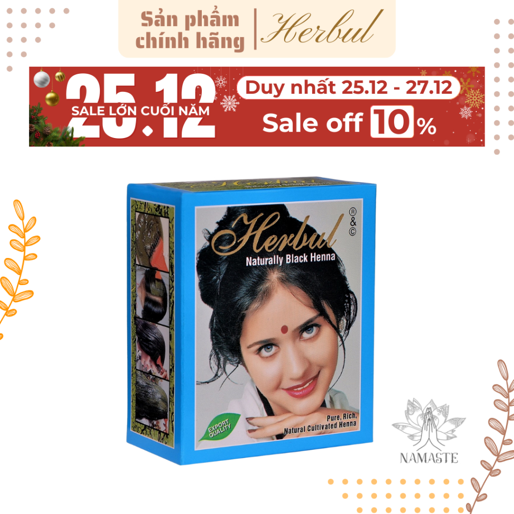 Bột Nhuộm Tóc Màu Naturally black - Đen Tự Nhiên Thảo Dược Phủ Bạc Herbul Henna Xuất Sứ Ấn Độ Lê Bằng Vân