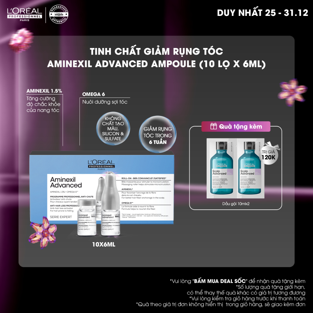 Tinh chất giảm rụng tóc L'Oréal Professionnel Aminexil Advanced Ampoule (10 lọ x 6ml) MỚI