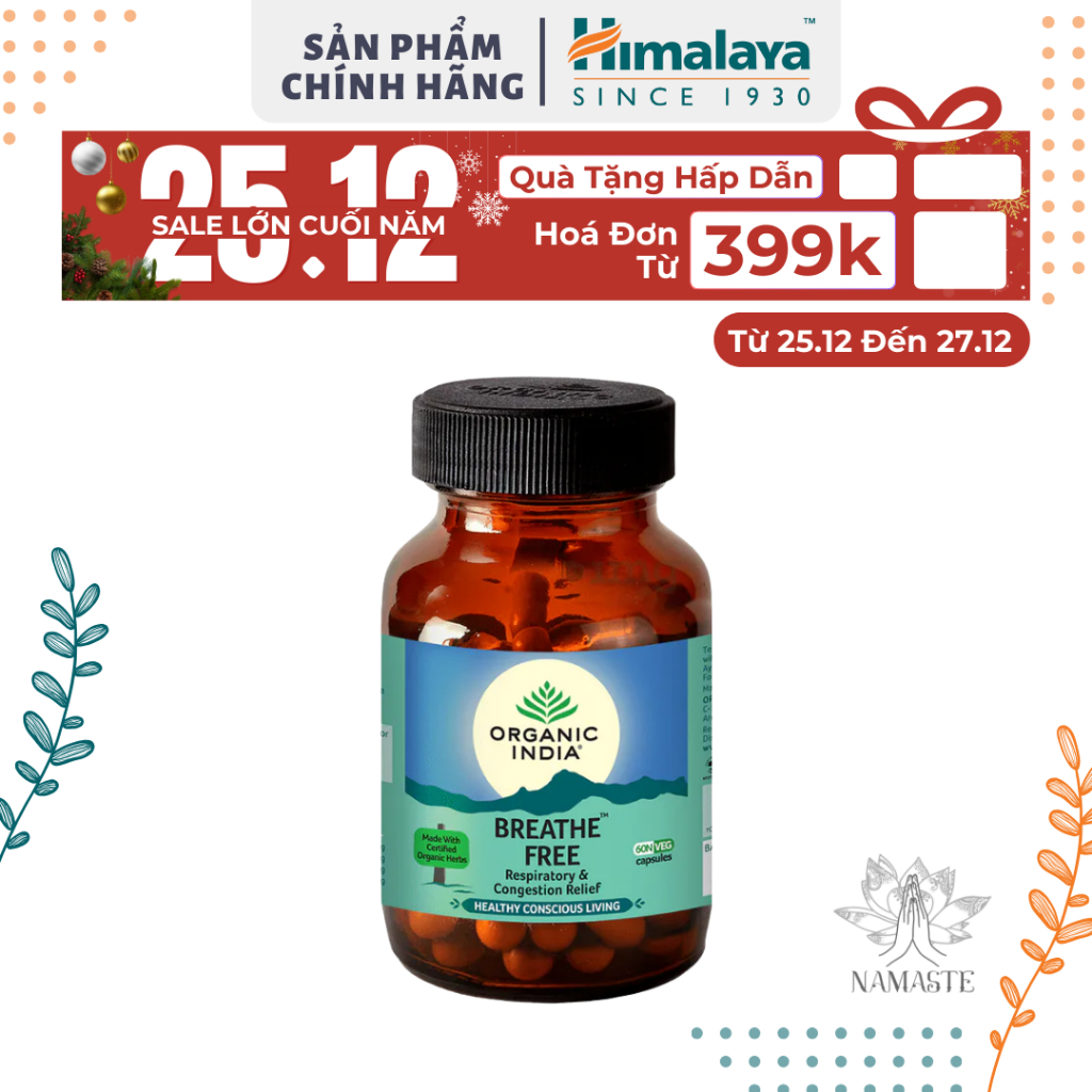 Organic India Breath Free Viên Uống Hỗ trợ Thanh Lọc Phổi Dễ Thở Thảo Mộc Xuất Xứ Ấn Độ 60 Viên Lê Bằng Vân
