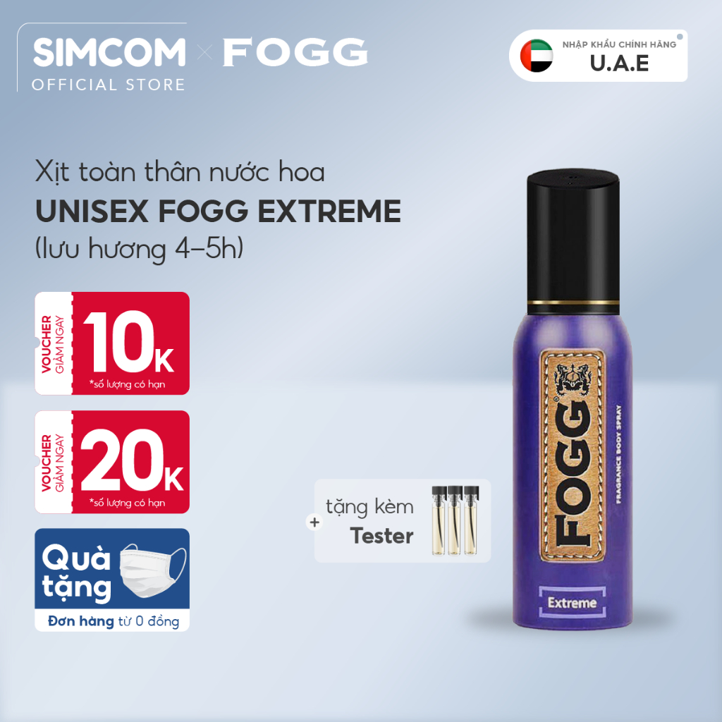 Xịt toàn thân nước hoa FOGG Extremed dùng để khử mùi,tạo mùi thơm,dùng được cho cả nam và nữ,lưu hương lâu đến 8 tiếng