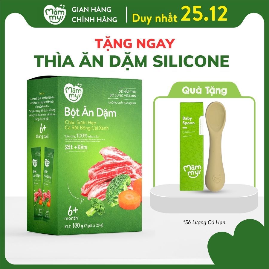 Bột ăn dặm vị cháo sườn heo cà rốt bông cải xanh Mămmy bổ sung sắt và kẽm đáp ứng 100% nhu cầu DHA cho bé - 140gr