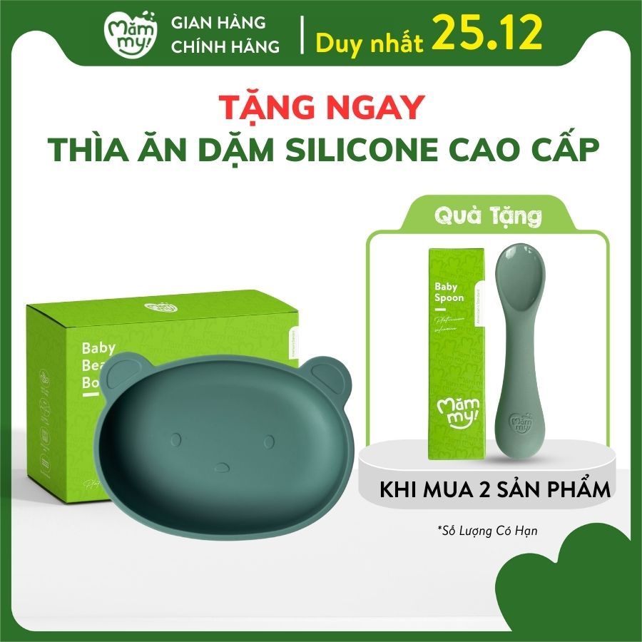 Bát silicon bạch kim kháng khuẩn cao cấp Mămmy Baby Bear Bowl với thiết kế thông minh dành cho bé từ 6 tháng tuổi
