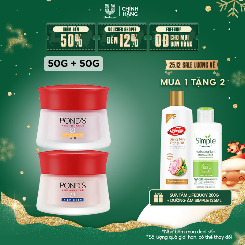 Bộ kem dưỡng da Ponds Age Miracle Ngăn ngừa lão hóa Ngày 50g + Đêm 50g