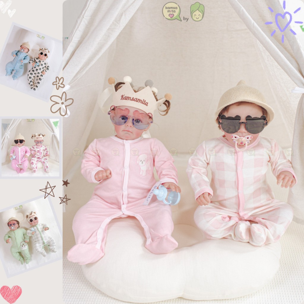Combo 2 bodysuit áo liền quần dài tay liền tất cho bé gái và bé trai sơ sinh từ 3-12kg, body cho bé hàng xuất Mỹ S01