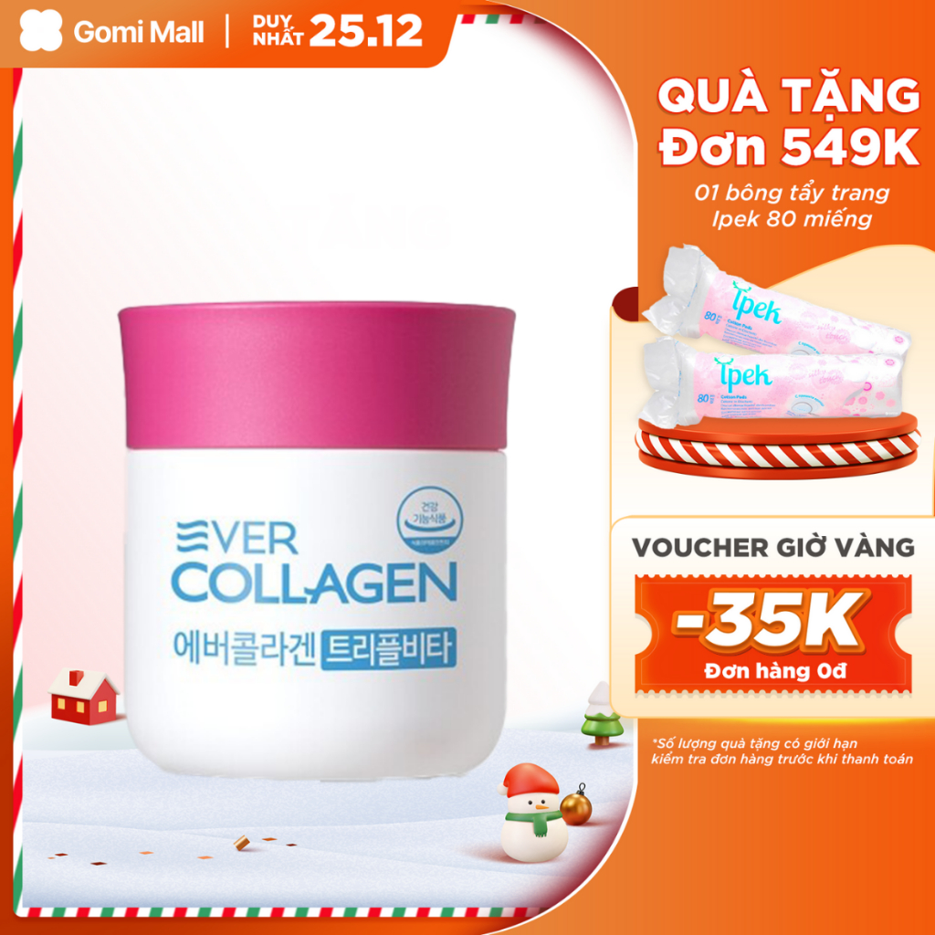 Viên uống Collagen Ever Collagen Triple Vita - 4 Weeks cân bằng làn da bị kích ứng do tia UV (620mg x 84 viên) Gomi Mall