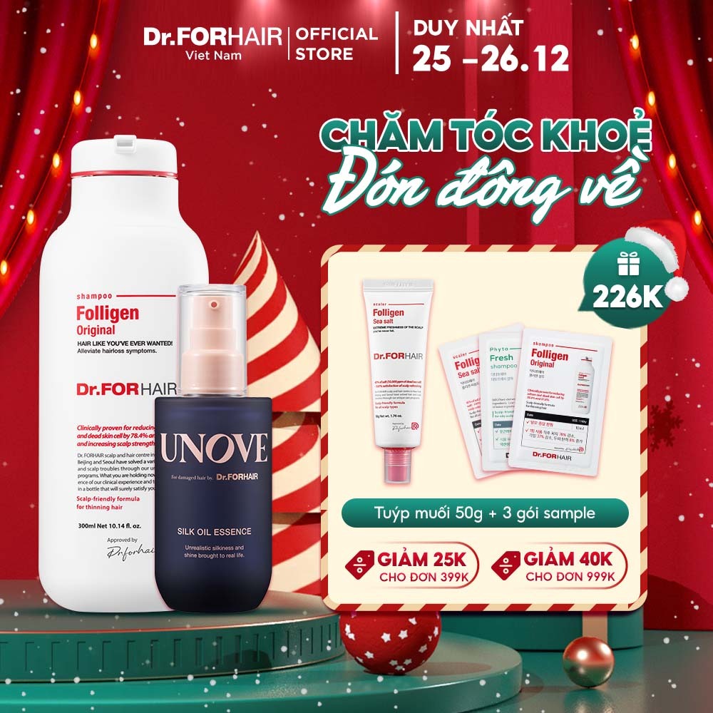 Combo gội dưỡng hỗ trợ mọc tóc nuôi dưỡng tóc và da đầu Dr.FORHAIR Original Shampoo x Silk Oil Essence