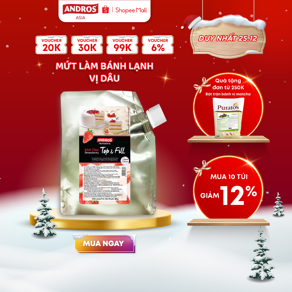 Mứt Làm Bánh Lạnh Vị Dâu - Có miếng trái cây thật - ANDROS Top & Fill - 900G