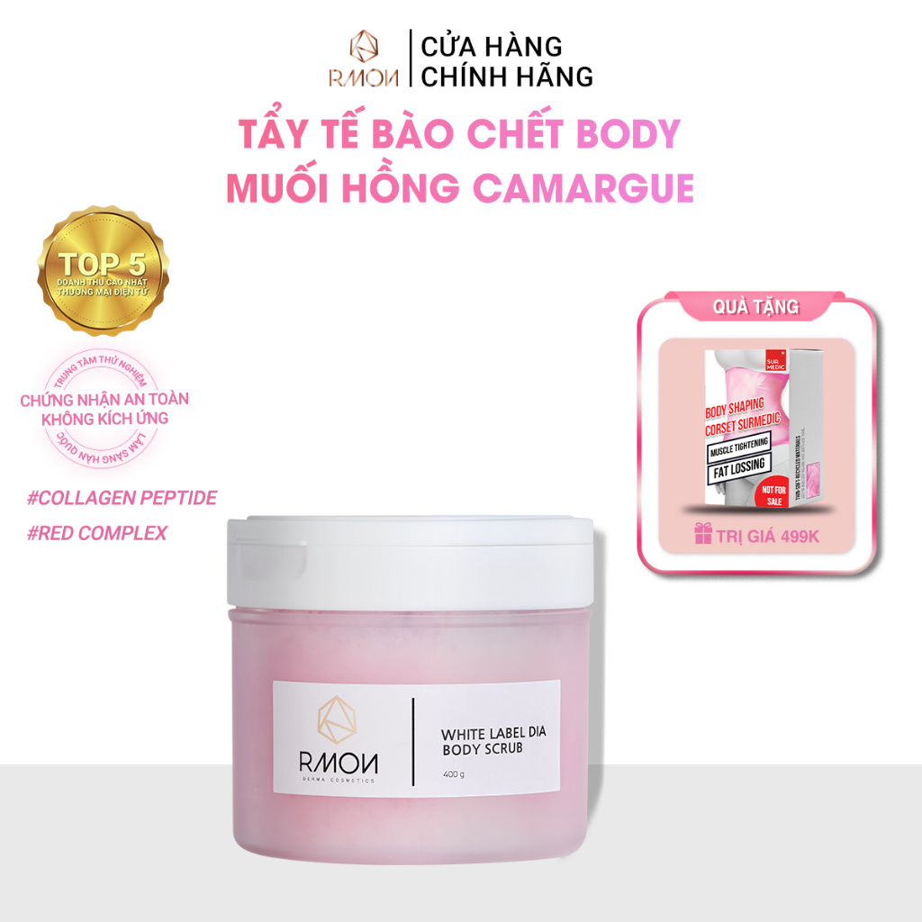 Tẩy Tế Bào Chết Body Muối Hồng Camargue Pháp Trắng Da, Hỗ Trợ Mờ Thâm Sạm Rmon White Label Dia Body Scrub 400g
