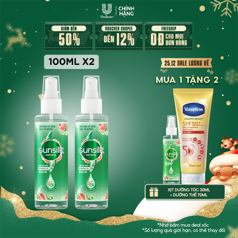 Combo 2 Xịt dưỡng tóc tinh dầu bưởi Sunsilk Natural giúp tóc chắc khỏe và giảm gãy rụng 100ml/chai