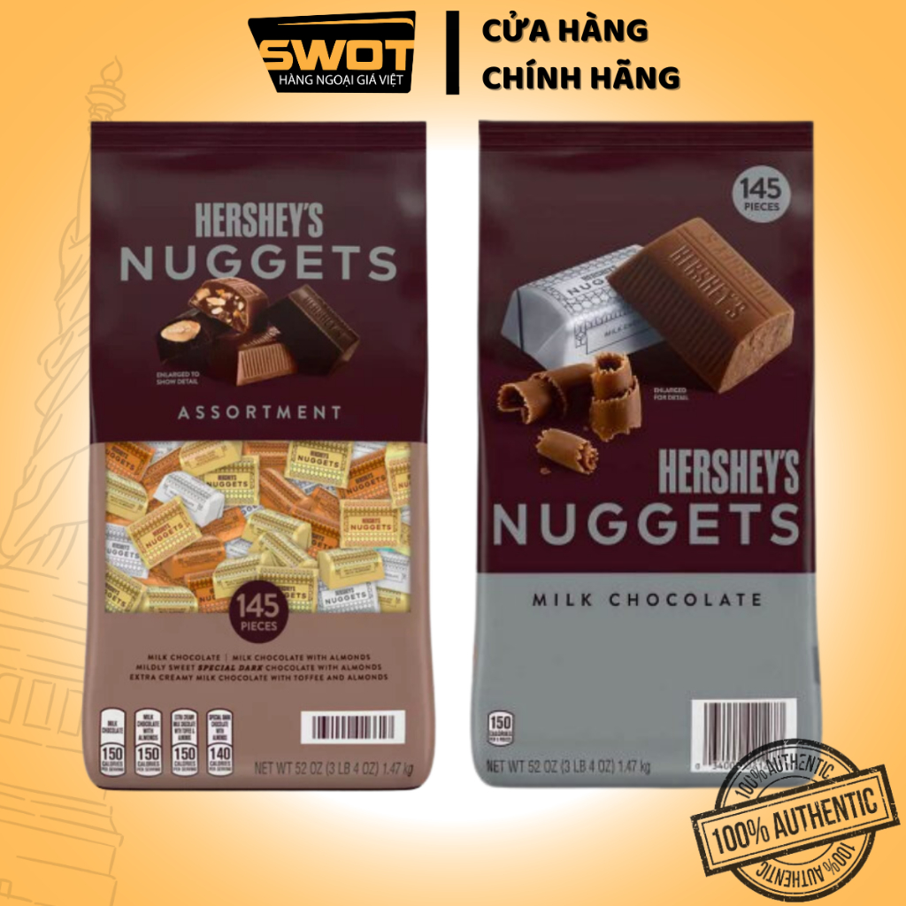 Socola Hershey's Nuggets Mỹ 1.47kg (DATE Th6/2024), Chocolate Mỹ nguyên chất cao cấp, vị đắng vừa, không ngọt gắt - SWOT