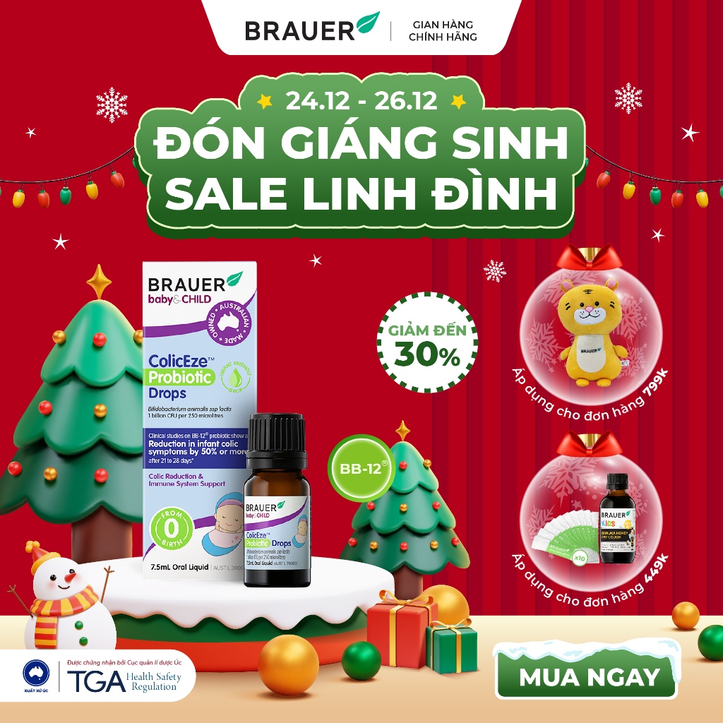 BRAUER Baby & Child  ColicEze Probiotic Drops-Men vi sinh dạng lỏng hỗ trợ giảm đau bụng(7,5mL)