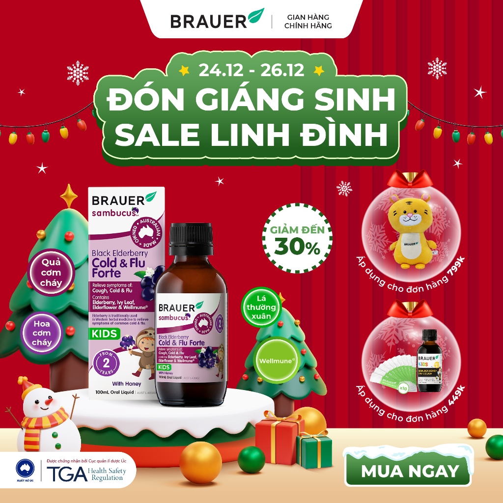 BRAUER BLACK ELDERBERRY COLD & FLU FORTE–Giảm các triệu chứng cảm cúm, cảm lạnh(100ML)