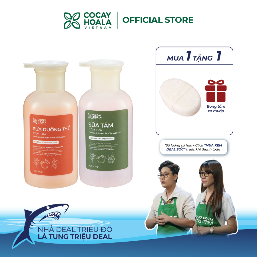 Combo Sữa Tắm, sữa dưỡng thể hương nước hoa làm trắng Cam Trà Cỏ Cây Hoa Lá - 300g