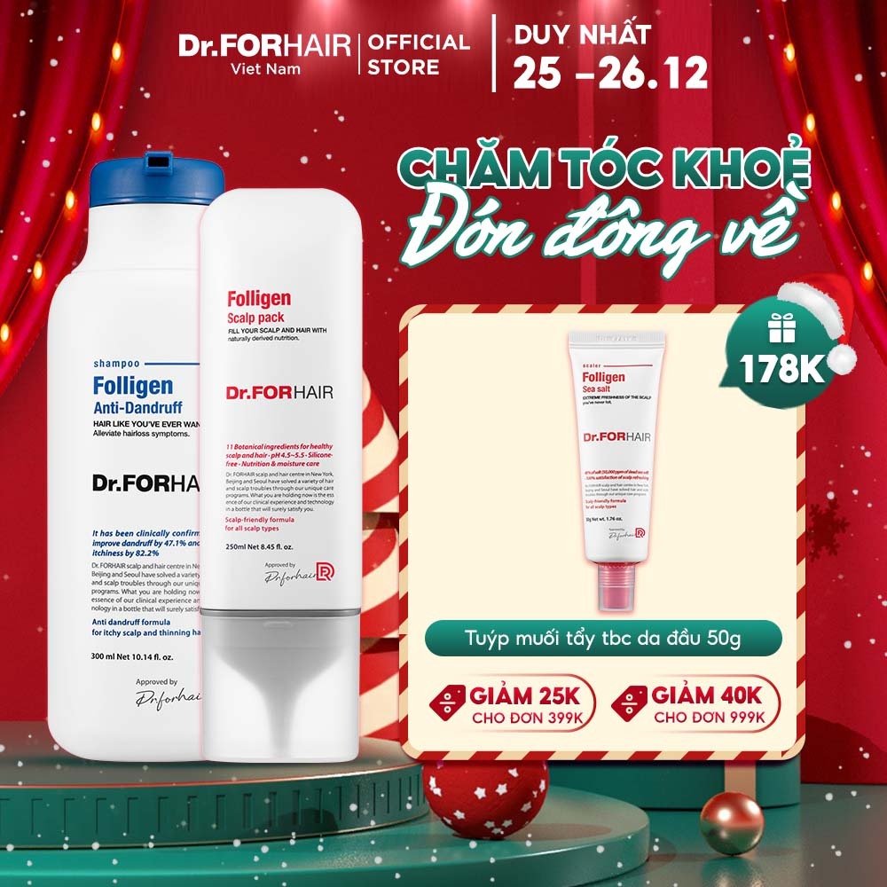 Bộ gội xả dưỡng tóc giảm gàu ngứa và hỗ trợ mọc tóc Dr.FORHAIR Folligen Anti-Dandruff Shampoo x Scalp Pack