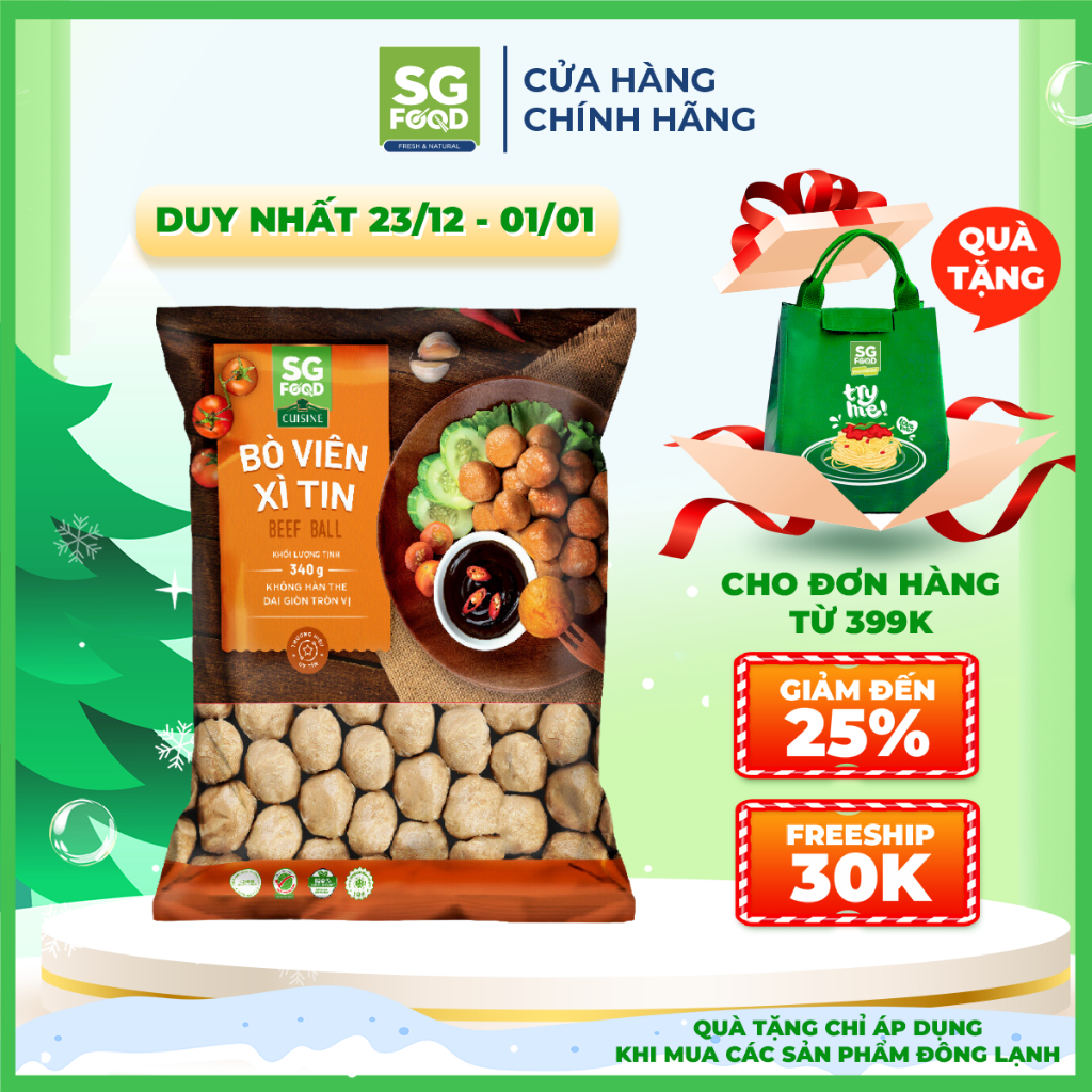 Bò Viên Xì Tin SG Food 340g Viên Nhỏ - Hương vị bò tự nhiên, thơm ngon