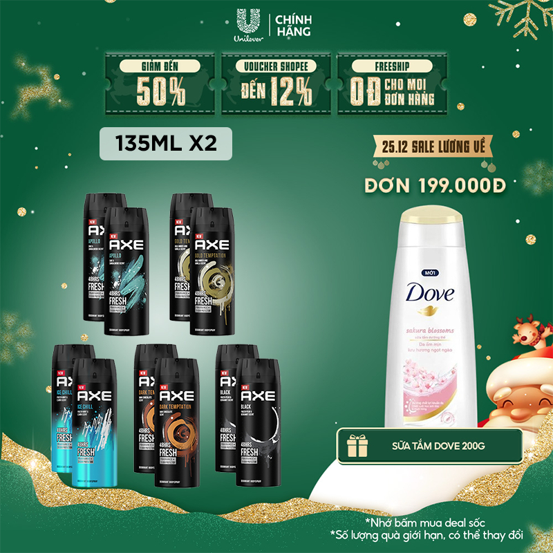 Combo 2 Xịt nước hoa toàn thân dành cho nam AXE 135ml/chai