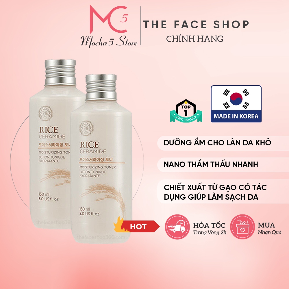 Sữa dưỡng da/Nước hoa hồng The Face Shop Rice Ceramide Moisture Emulsion/ Toner  NHH chiết xuất từ gạo TFS 150ml