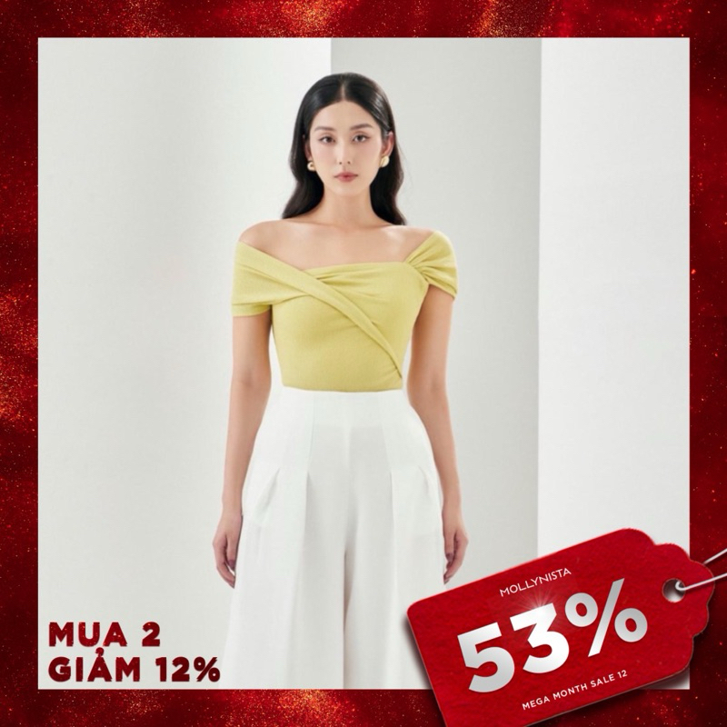 MOLLYNISTA (SALE 53%) Áo thiết kế kiểu Gigi thun xoắn vai đơn giản nữ tính cao cấp đi chơi đi tiệc công sở