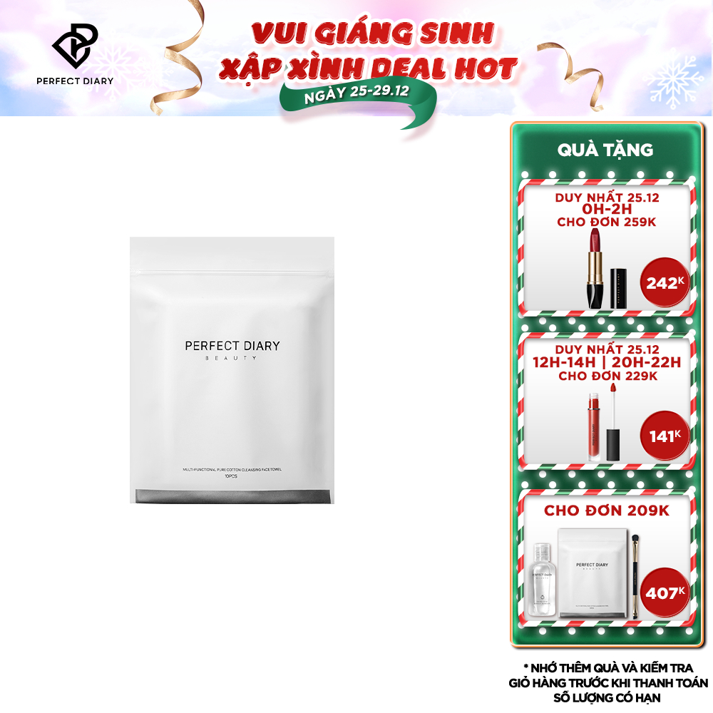 Khăn Tẩy trang Cotton Nguyên Chất Lau Mặt Làm Sạch Đa Năng Perfect Diary (10 miếng)
