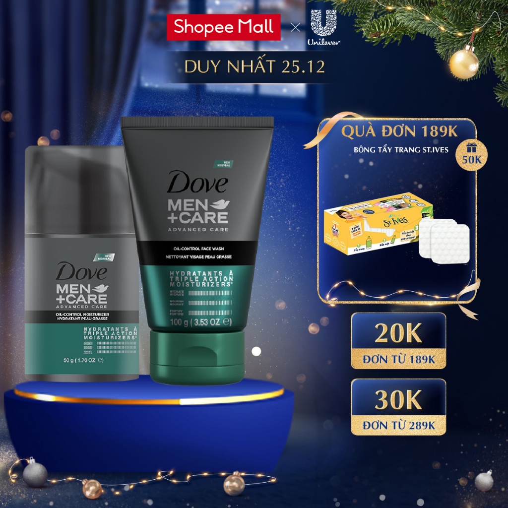 Combo sữa rửa mặt 100G & kem dưỡng 50G Dove Men+Care kiềm dầu